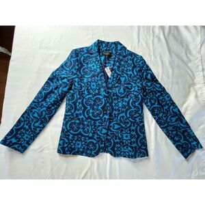 Talbots Blazer Talbots Medallion Paisley Cotton Lightweight Blue Womens 2 Preppy